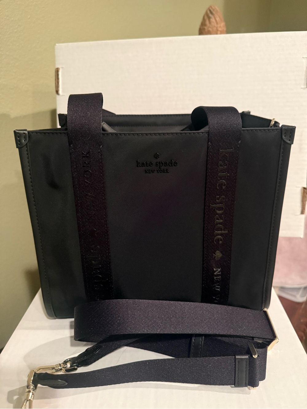 kate spade Black Nylon Messenger Tote with Branded Straps